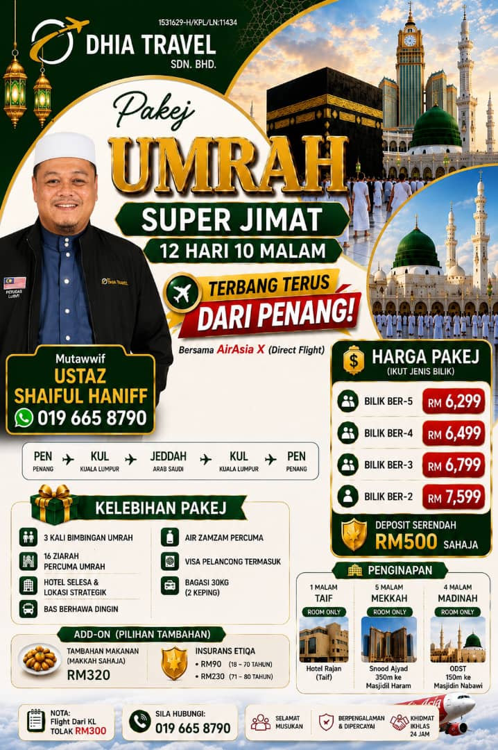 Pakej Umrah Super Jimat 12 Hari 10 Malam